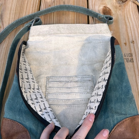 Mona B Cross City Ocean Canvas Tassel Detail Leather Crossbody Bag - Picture 3 of 11